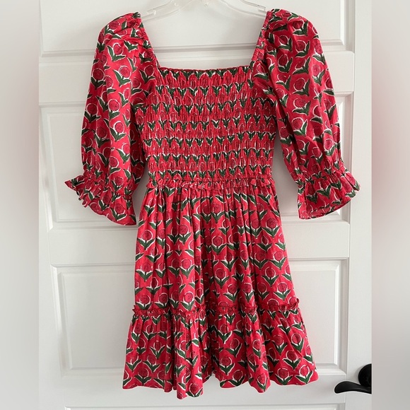 Mon Coco 100% Cotton Smocked Floral Mini dress  with Puffed Sleeves Extra Small - Picture 2 of 16